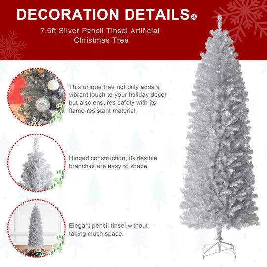 7.5ft. Unlit Silver Pencil Tinsel Artificial Christmas Tree